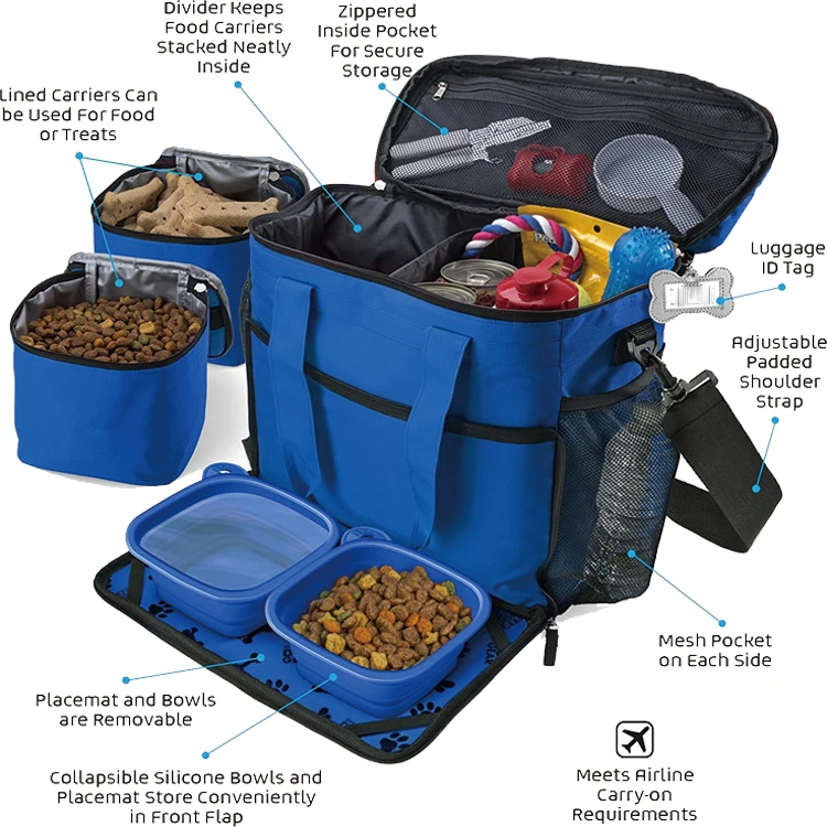 
new design amazon hotsale multifunction dog food carrier pet travel bag 