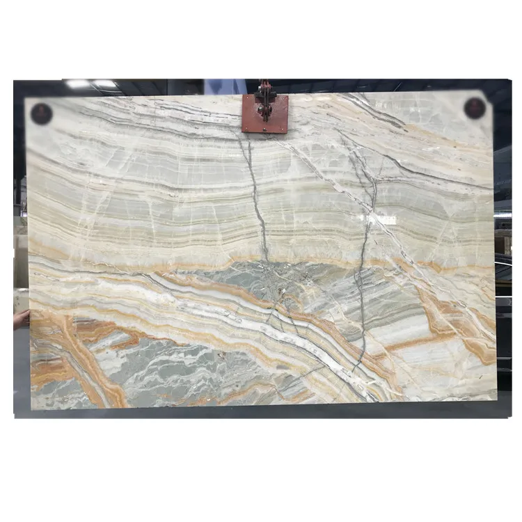 ALA Onyx Bookmatched Luxurious Interior Decoration Onyx Slabs Jade Stone Rainbow Hot Selling Natural Big Slab Polished 2.83kg/m3