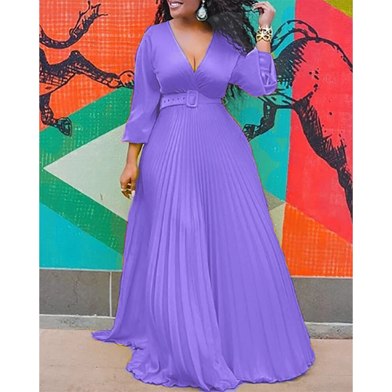 High quality high waisted slimming solid color temperament retro chiffon long sleeved dress (with belt included)