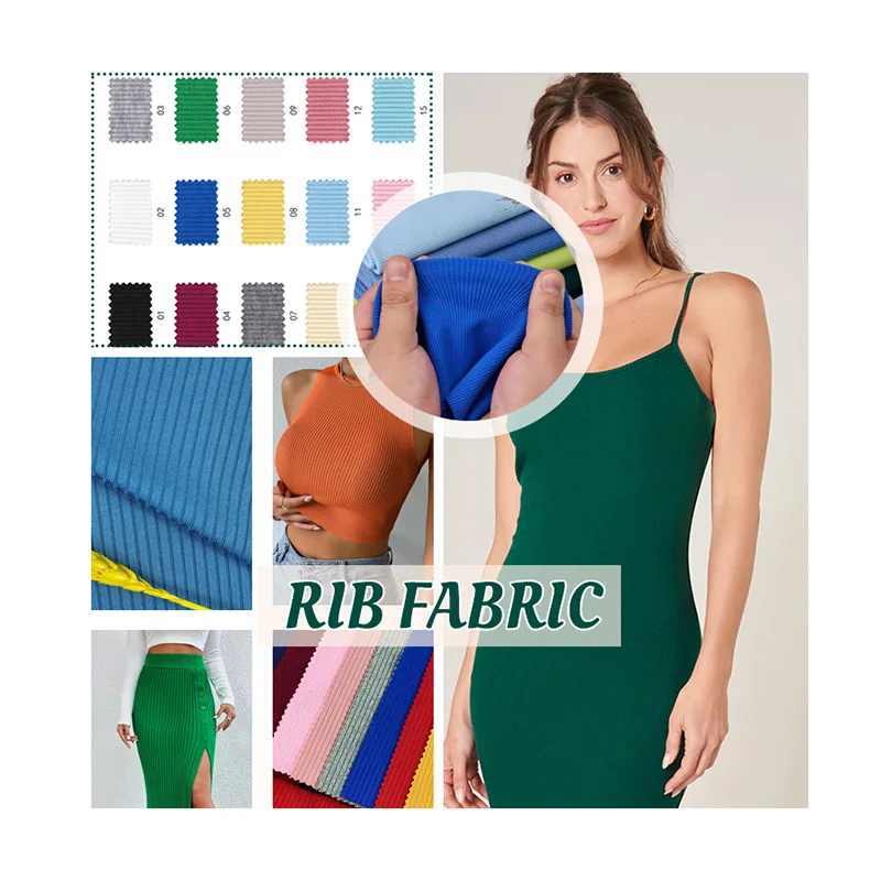 95%Polyester 5% Spandex DTY Two Side Brush Rib Plain Dyed Fabric Stretch P/D Polyester Rib Knit Fabric