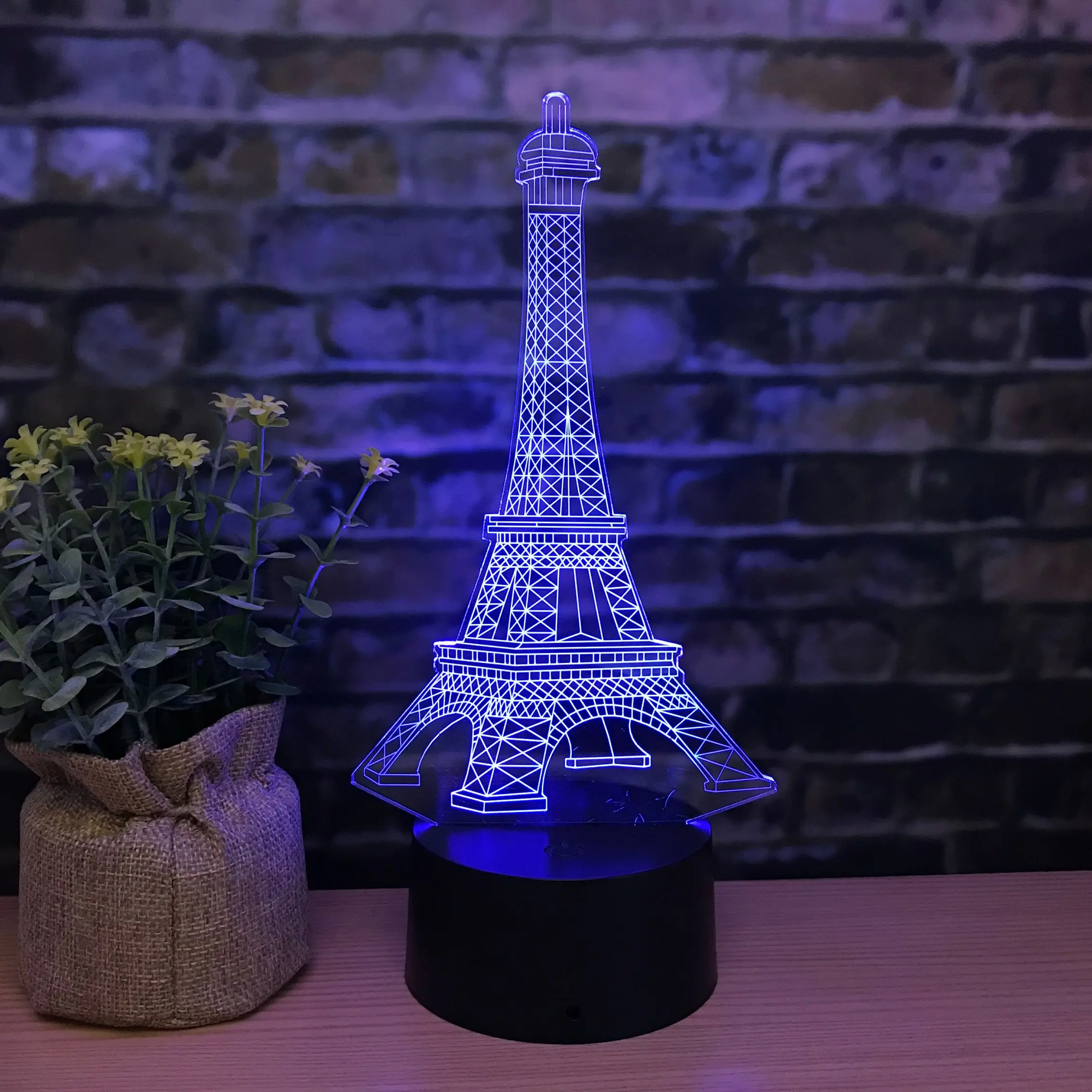 Пользовательский акриловый Эйфелева башня usb подключаемый 3d Аккумулятор работает ночное освещение для украшения