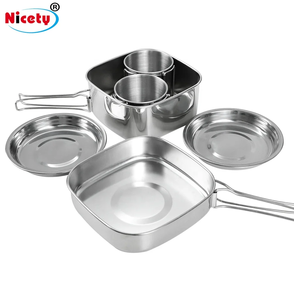 Backpacking Camping Cookware Picnic Cooking Cook Set for Hiking 6 pcs/set, 201 Stainless Steel