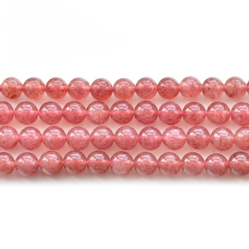 5a Natural Strawberry Quartz Beads Polished Round Ball Strands for Bracelet Making