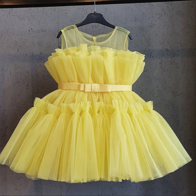 Toddler Kid Girls Princess Dresses Tulle Sleeveless Bow Birthday Flower Girl Dress Party Wedding Pageant Dress Up