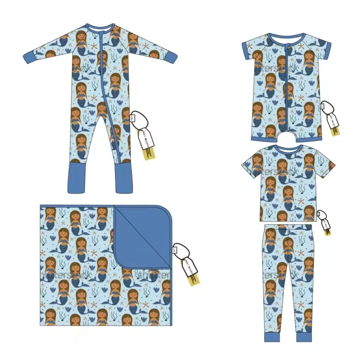 Бамбуковые детские пижамы с принтом, Русалка, балетки, бамбуковые комбинезоны для девочек, на молнии, бамбуковые пижамы