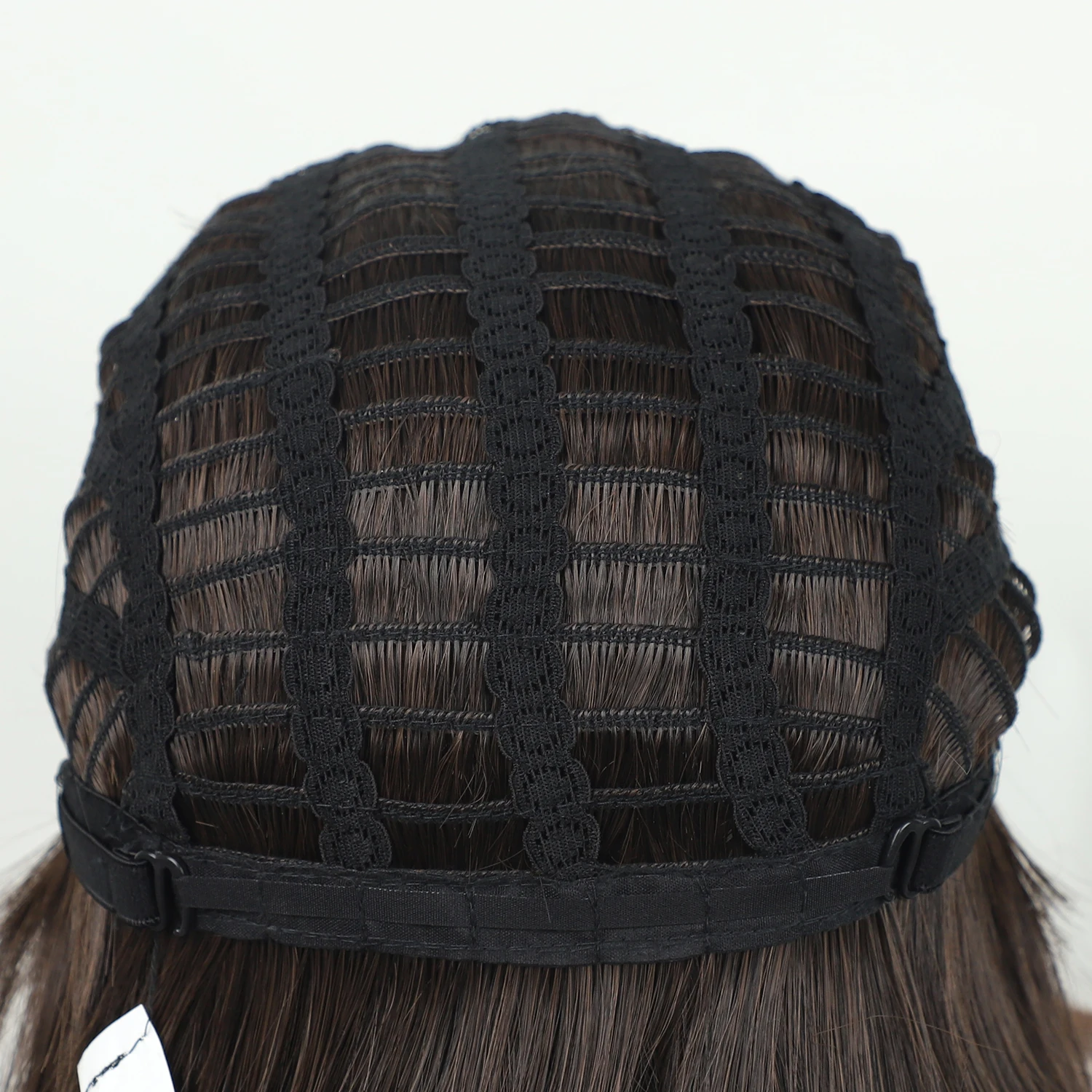 Wholesale none lace wig long silky straight synthetic wigs long dark brown bob hair with bangs