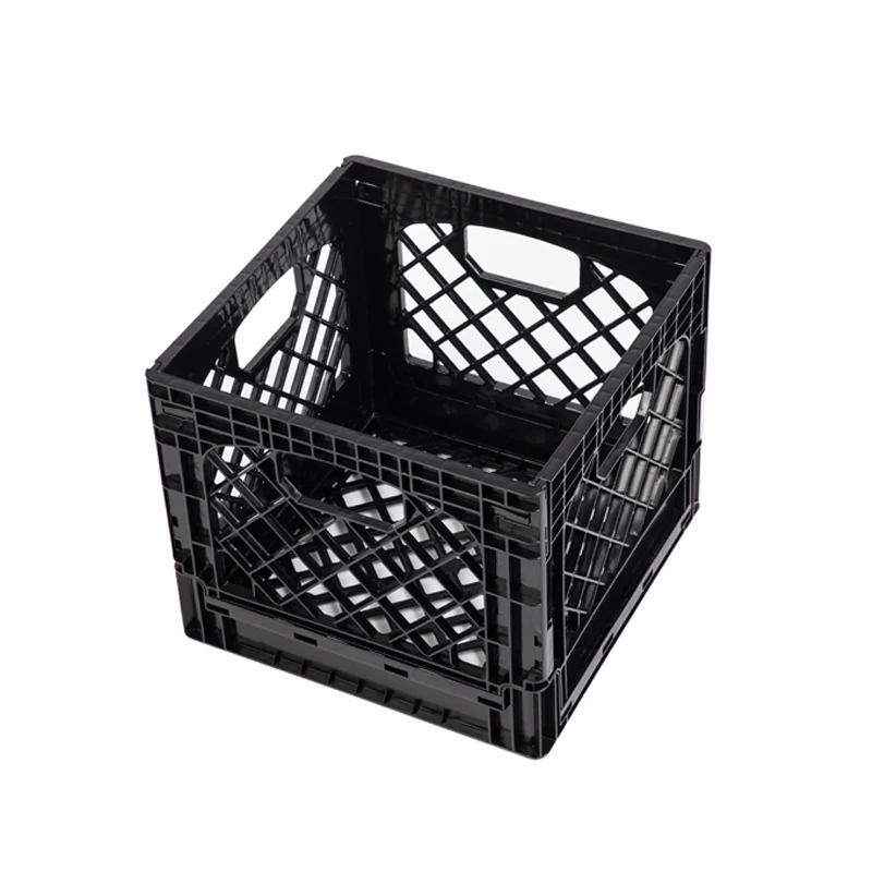 16QT Collapsible Milk Crate with Wooden Lid,Stackable Easy-Grip Handles Storage Basket for Storage and Transportation