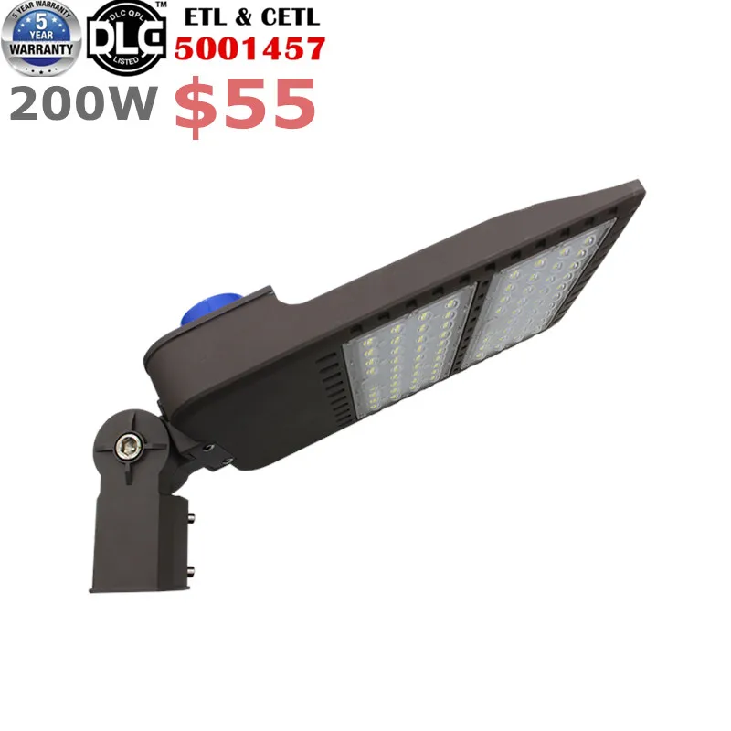 200 watt DLC led parking lot shoebox street light replace 500w hps shoebox light with 5 year warranty