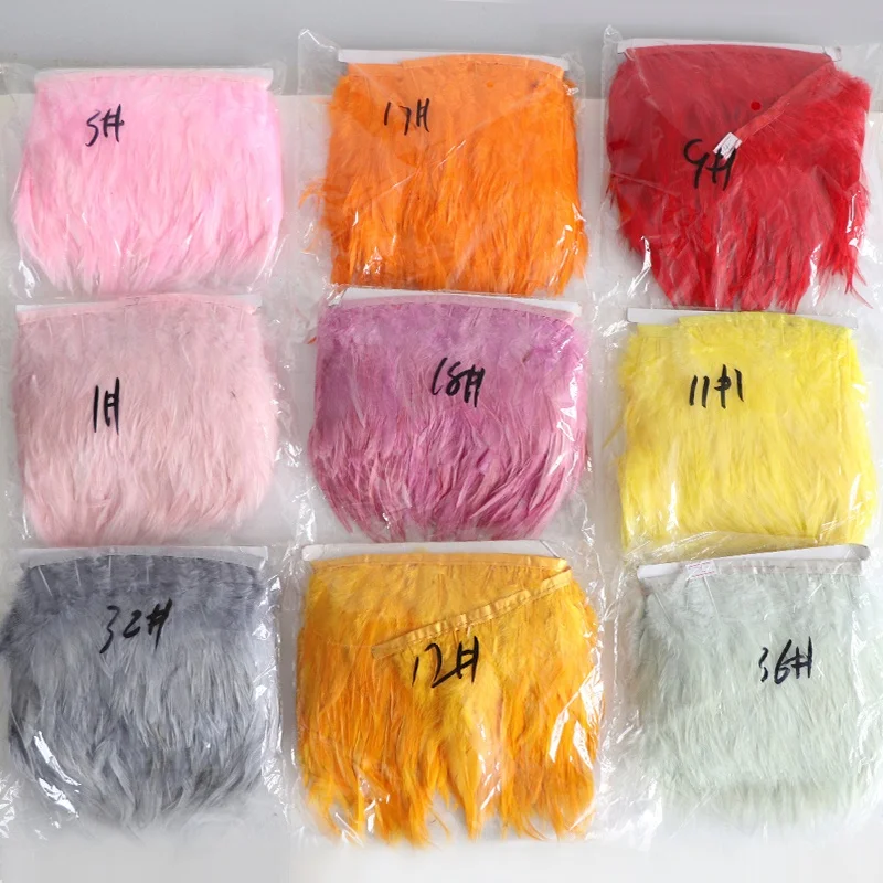 hot sale discount price cheap saddle feather trims and fringes dyed rooster feather trim or carnival costume