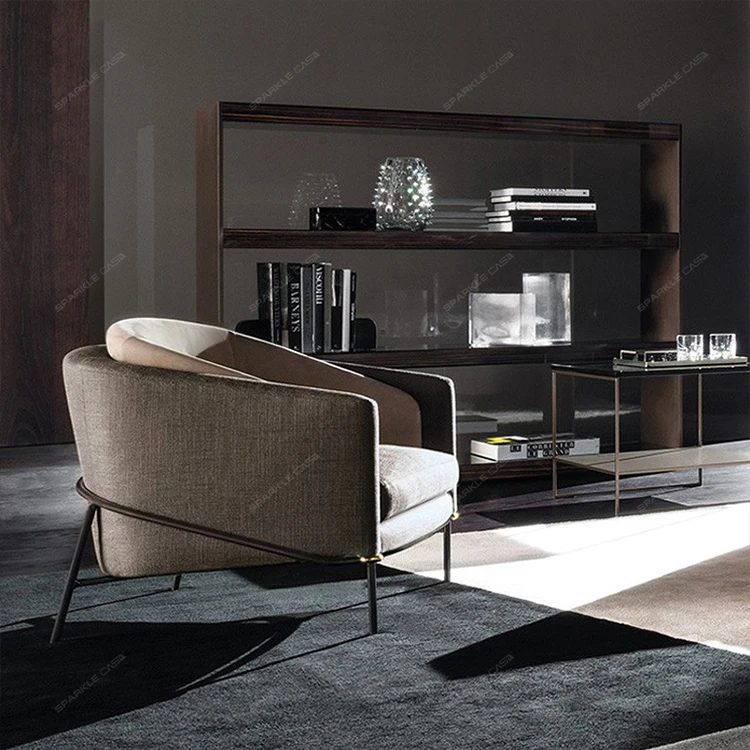 SPARKLE Modern European Style High End leather metal Leisure sofa chair furniture Chair  Living Room Sofa  lounge Chair