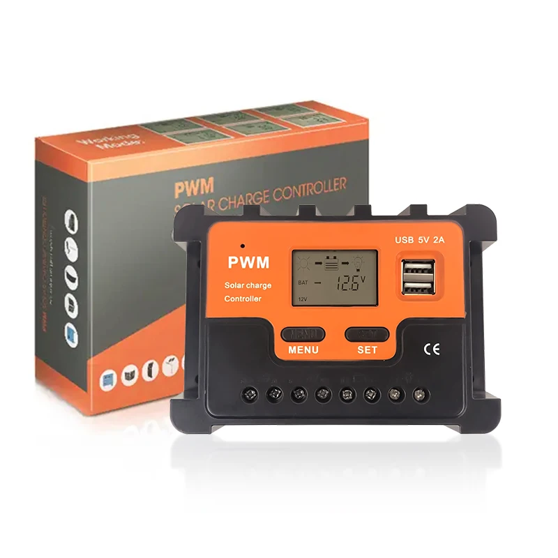 China manufacturer customized battery panel charger regulator dual usb car 10a 20a 30a 12v 24v 48v pwm solar charging controller