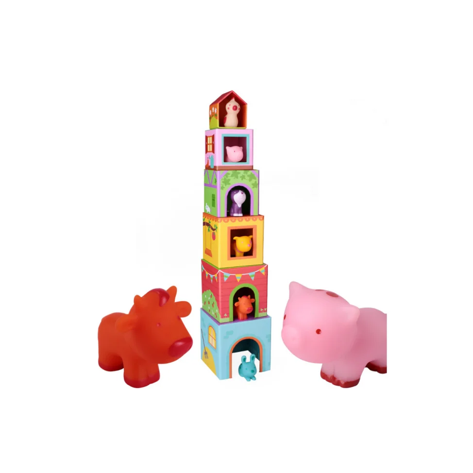 Wholesale educational toy wood nesting dolls farm animals nesting blocks toys for babies