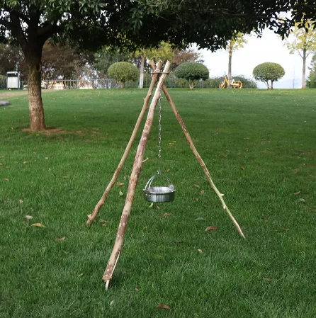 Portable Detachable Outdoor Barbecue Tripod Hanging Rack Stainless Steel Camping Campfire Grill Pot Hanger Stand Set