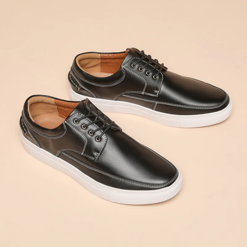 Fashion Trendy Design Non-slip Office Black Flats Footwear Lace Up Casual Dress Shoes Genuine Leather Sneakers Walking Men Shoes