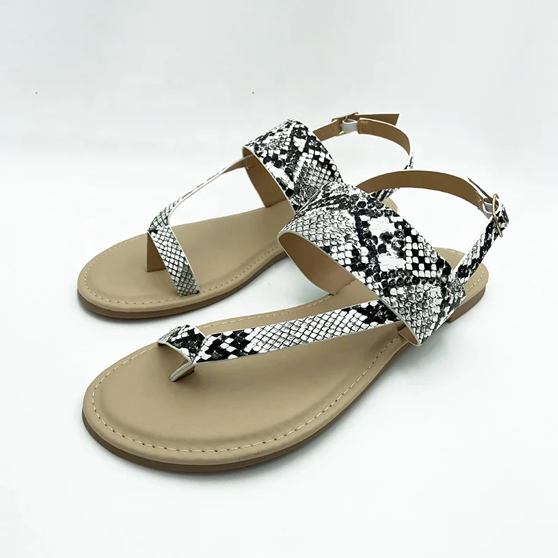 Snake PU Ladies sandals summer sandals for women Fashion sandals with flat bottom