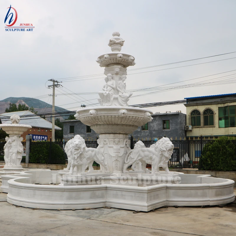 European Style Large Outdoor Marble Stone Fountain With Lion Statues