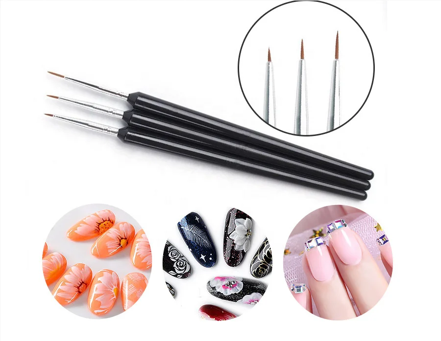 Hot Sale Detail Liner Nail Brush Set,3pcs Plastic Handle Calligraphy Art Liner Brushes