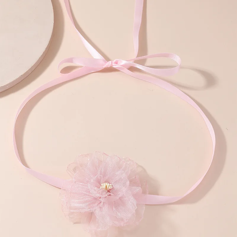 DIY 9.5cm Fabric Rose Pink White Lace Flower Pendant Choker Neckband Sexy Accessories Satin Necklace For Women Wedding Party