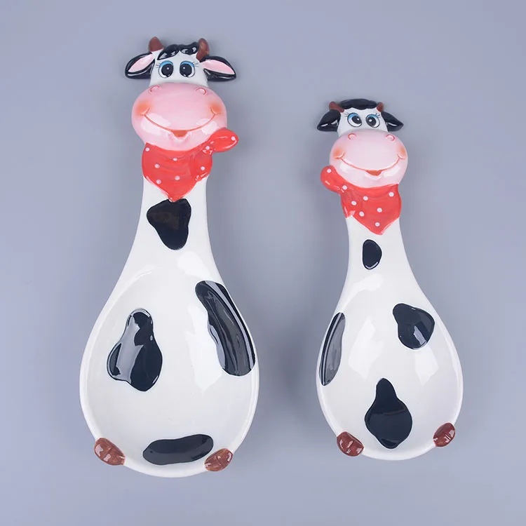 hand painted cow shape kitchen ceramic custom soup spoon rest holder