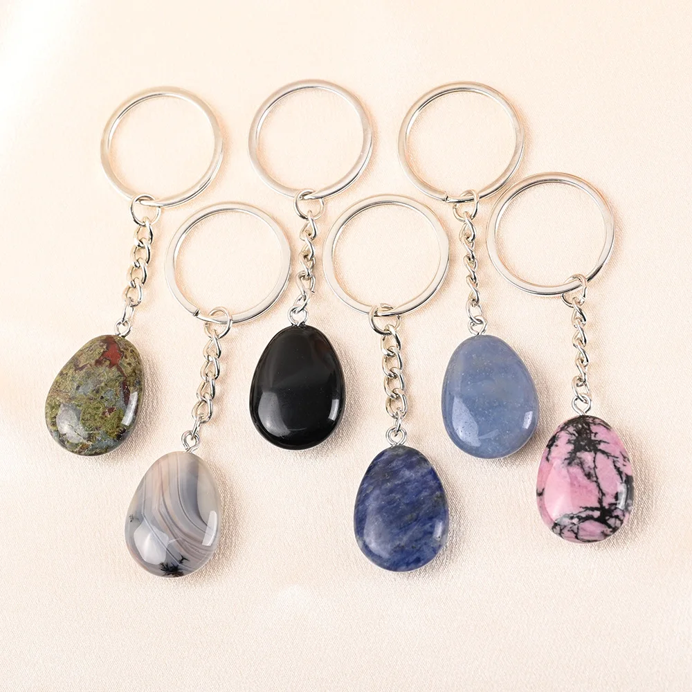 Natural Crystal Raw Stone Keychain Teardrop-shaped Ore Accessories Buckle Diy Bag Pendant Accessories Wholesale
