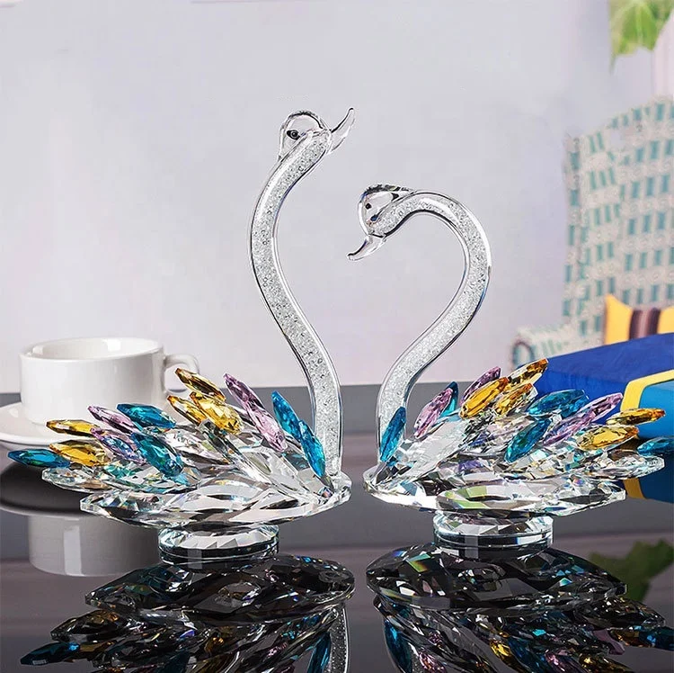Wholesale Wedding Gifts Home Office Decorative Crystal Animal Figurine Colorful Swan Statue Souvenir Crystal Swan Crafts
