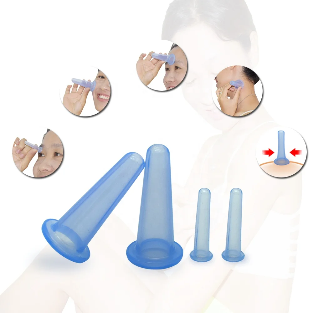 4 pcs Vacuum Cupping Massage Silicone For Face Massage Cans Anti Cellulite Face Massager Cupping Set Family Vacuum Jars Cups