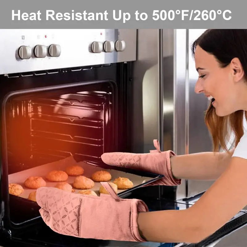 Cotton Lined Padded Mittens Non-Slip Silicone Heat Mats Customized Baking Mitts for Kitchen Gray Silicone Oven Mitts