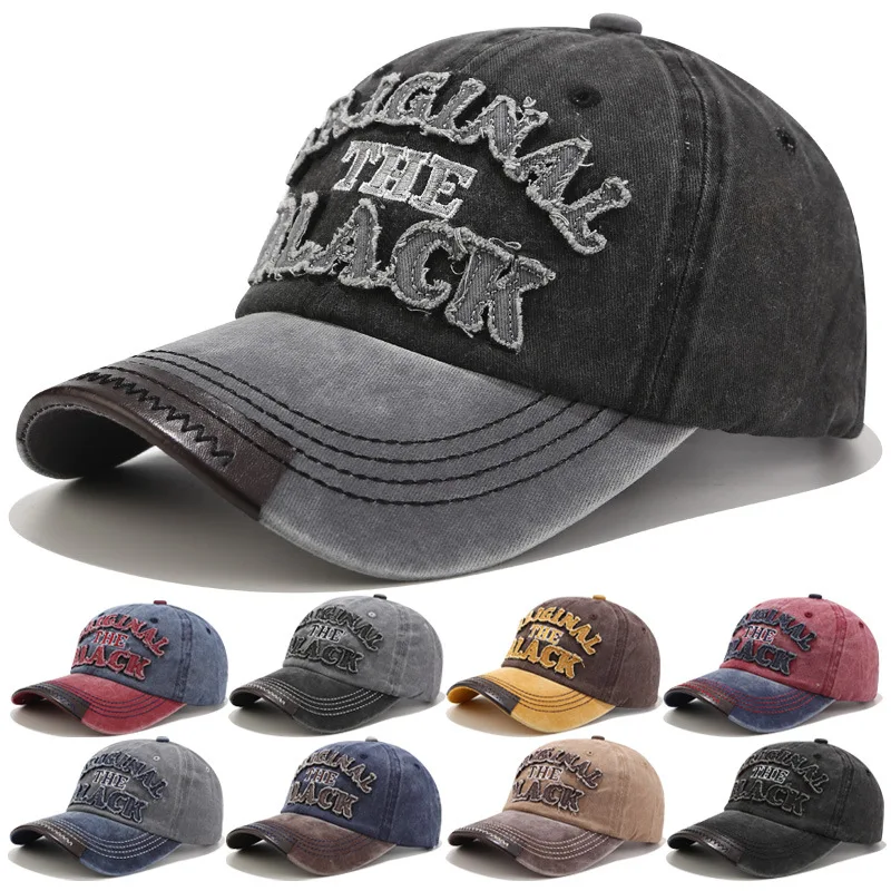 Custom Stone Washed Denim Cord 6 Panel Men Adjustable Vintage Embroidered Dad Hat Baseball Cap