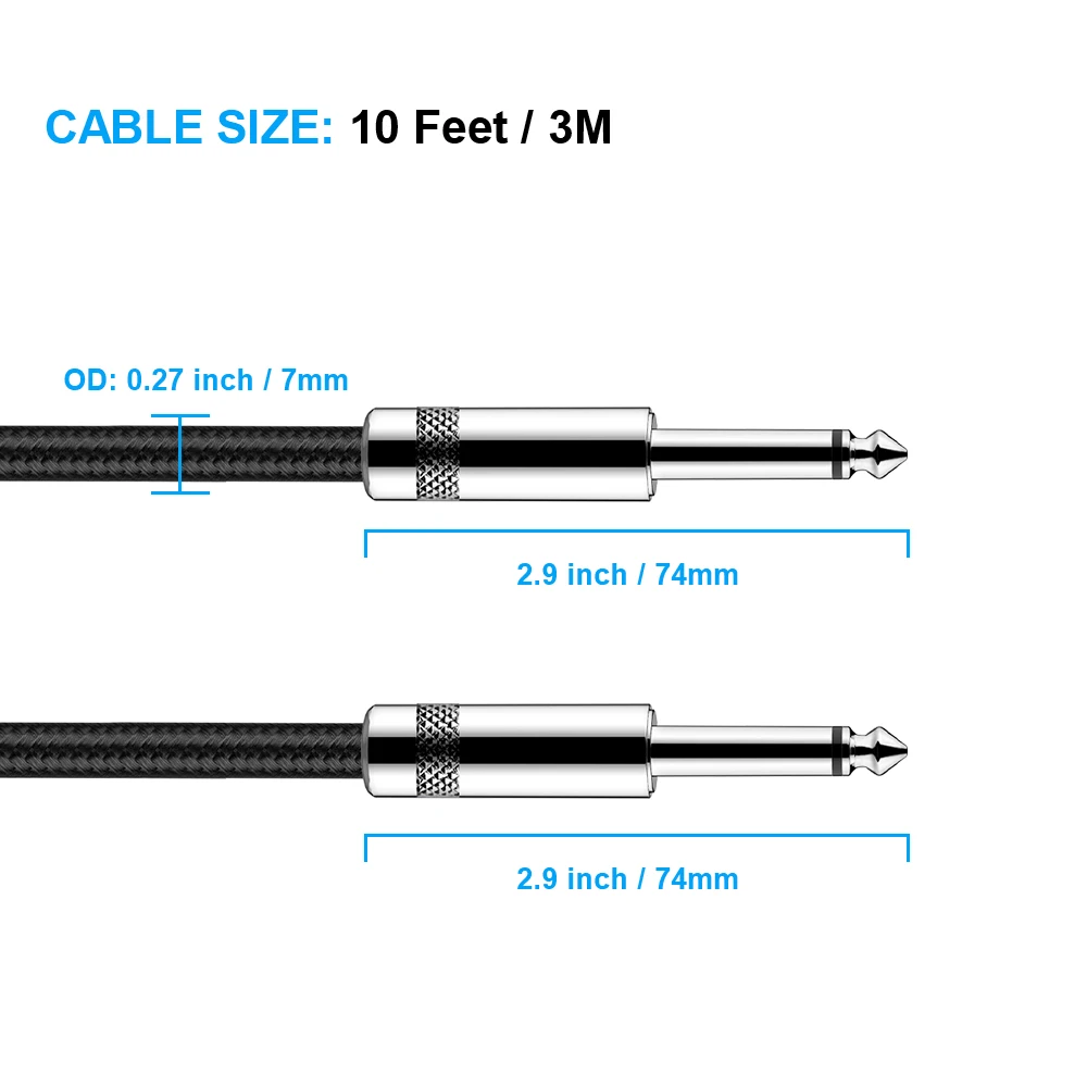 Amazon Best Sellers 3M 10FT Braided 1/4 Inch Right Angle to Straight Electric Instrument Audio Cable Music Guitar Cable