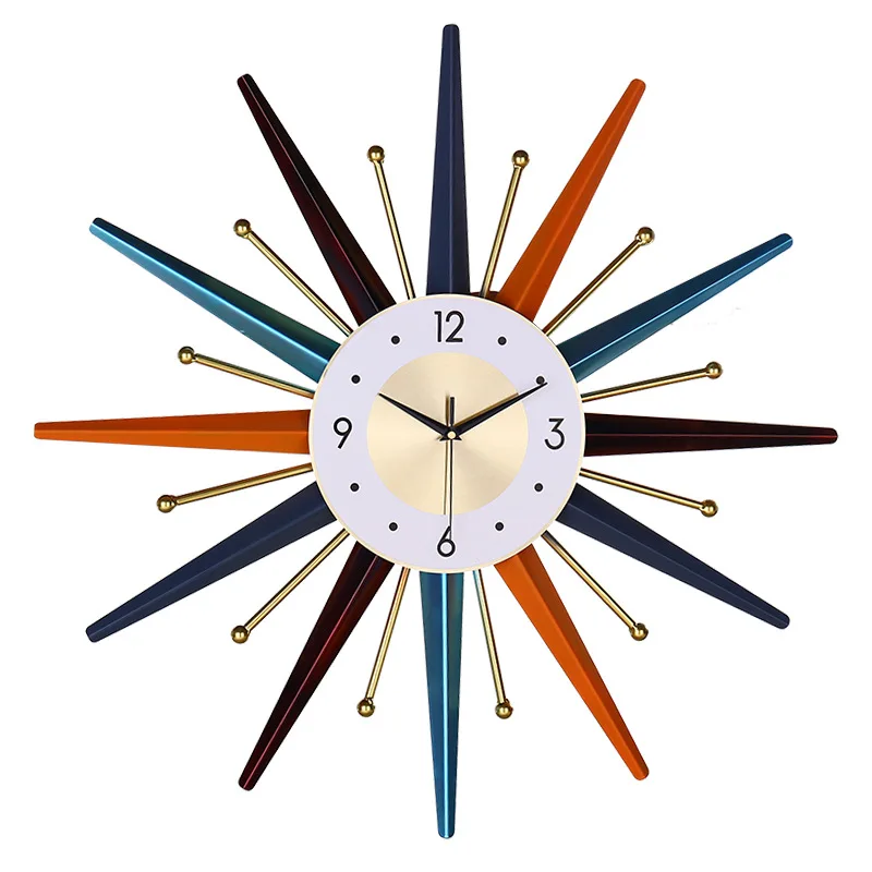 Gold Iron Full Sky Star Wall Clock Decoration Light Luxury Metal Silent Hanging Clocks for Living Room House Sofa Background