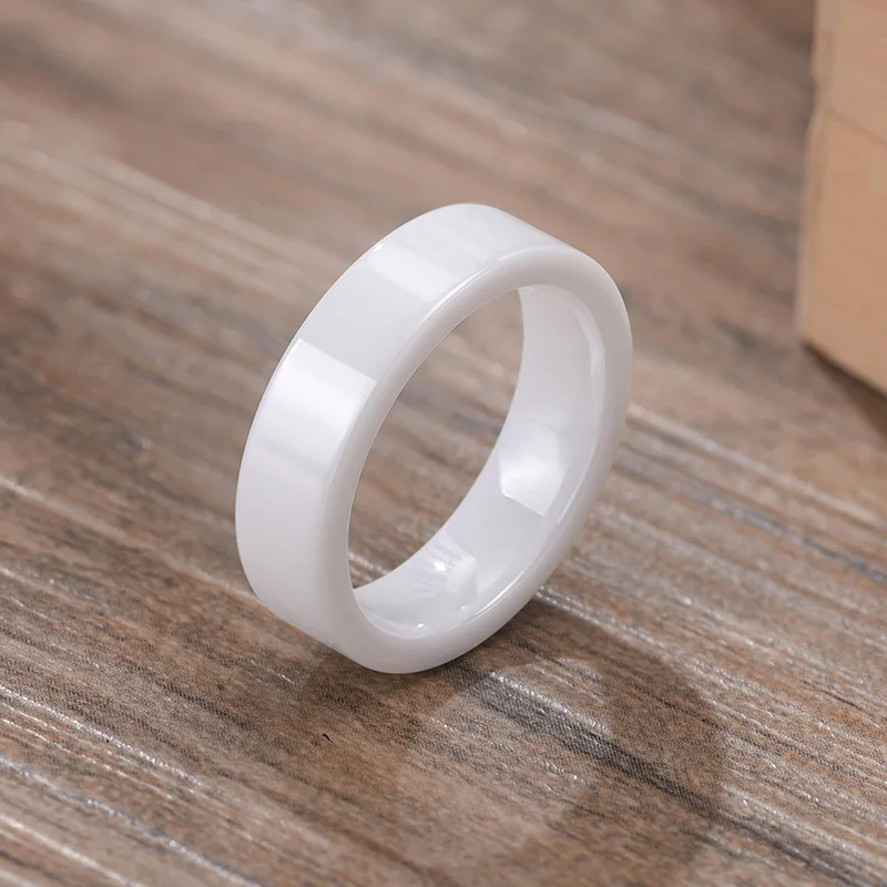 Hot Selling Cheap Jewelry Simple Design 6mm White Black Ceramic Ring Blank Wedding Band Ring for Men Women