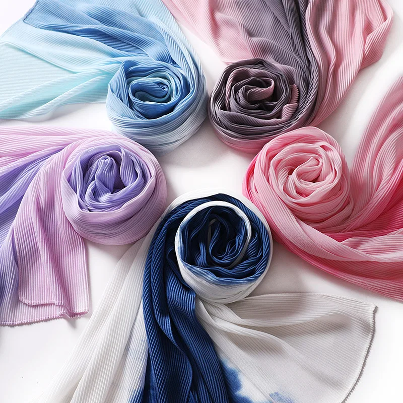 Yiwu factory supply high quality beautiful tie dye chiffon hijab pleated chiffon hijab