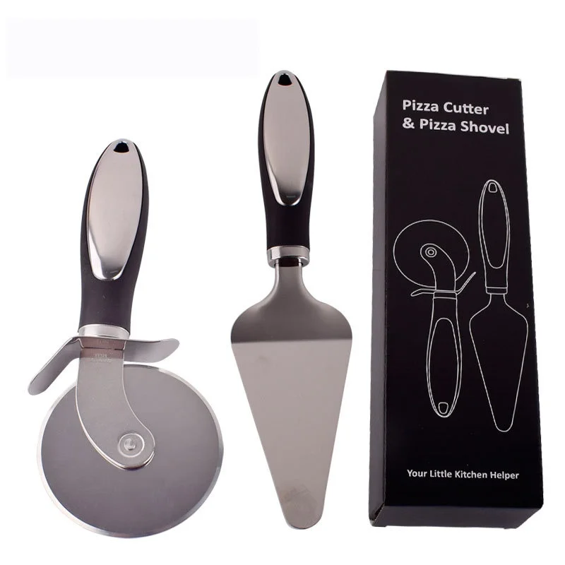 Best Premium Stainless Steel Pizza Wheel Cutter Knife and Pie Serve Classic Baking Tool Set Sharp Blade Non-Stick Pizza Cutting