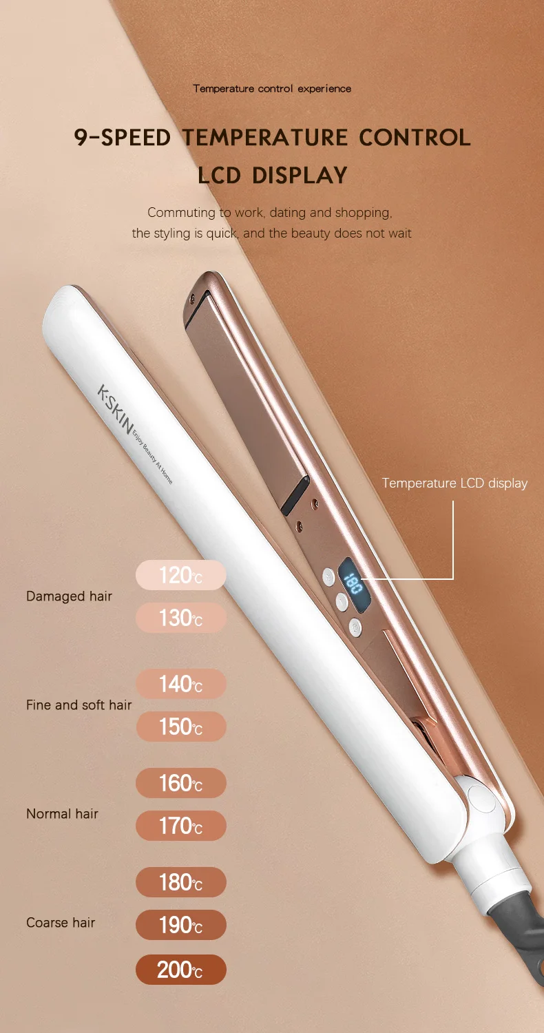 KSKIN Household Curling Irons Ceramic Flat Iron Temperature Adjustment Electric Hair Clip Rod