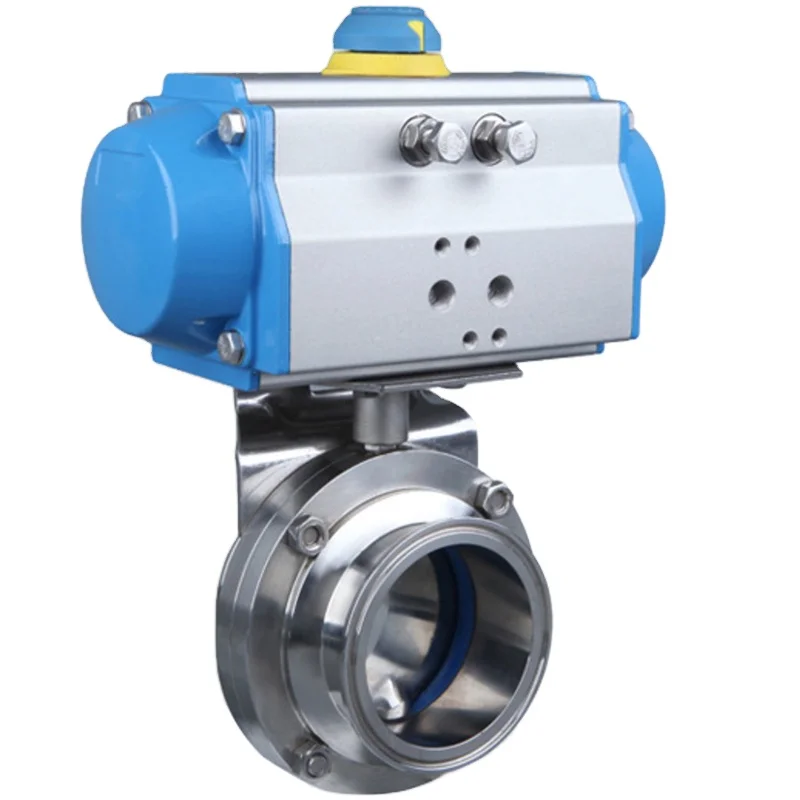 Double Acting High Temperature 2 inch Tri Clamp Food Grade Stainless Steel Pneumatic Actuated Sanitary Butterfly Valve