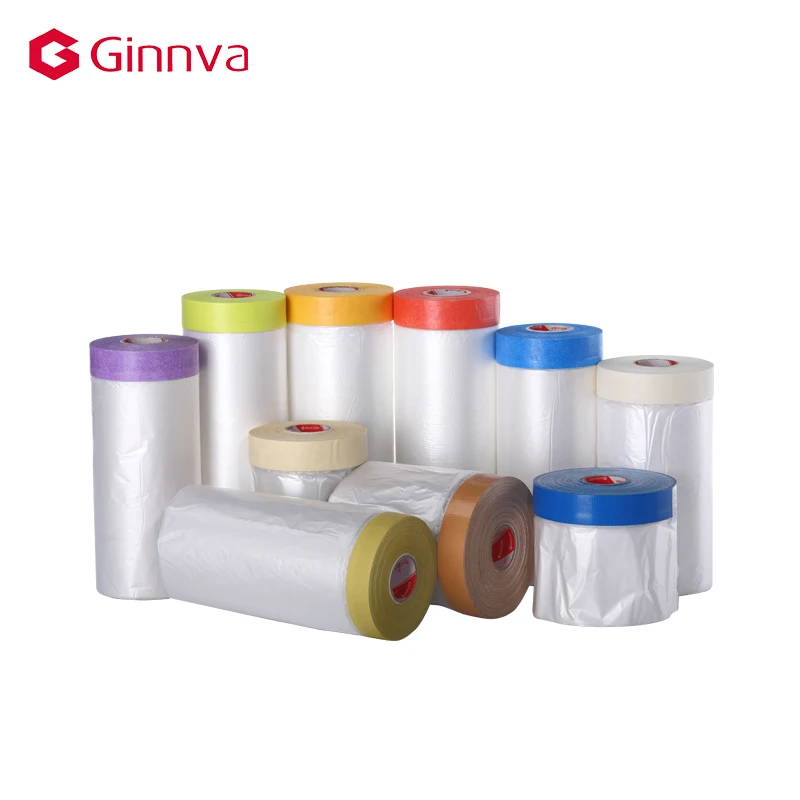 Indoor and Outdoor automotive painting masking covering tape with crepe paper tape