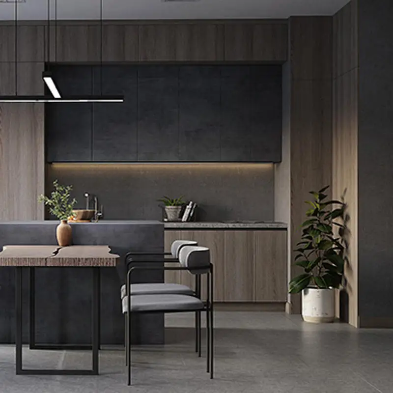 Nice small apartment black wooden granite melamine wood design kitchen cabinet