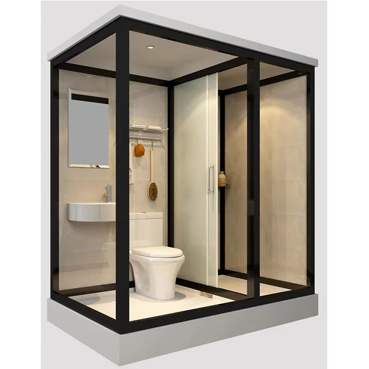 HDSAFE SR-22 Prefab Shower Room Factory Quality Matt Black Aluminium Bathroom Unit With Toilet Shower Sink