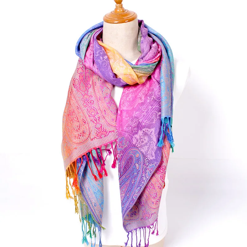 Ethnic Style Mixed Scarf Dual Jacquard Colorful Cashew Long Scarf Tourist Shawl Headscarf Imitation Cashmere Kashmir Scarf