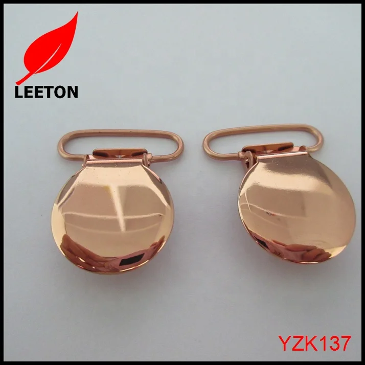 Factory supply 1.0 inch 25mm round shiny rose gold safe baby pacifier clip