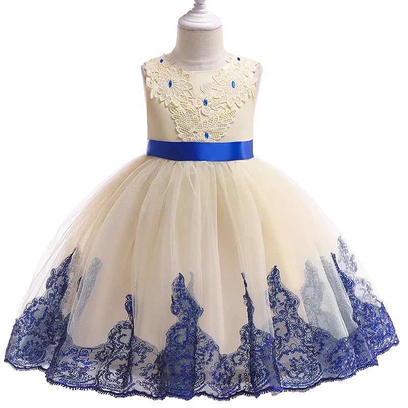 Latest design Luxury lace flower frocks embroidery girl dresses for wedding princess Baby girl dress party