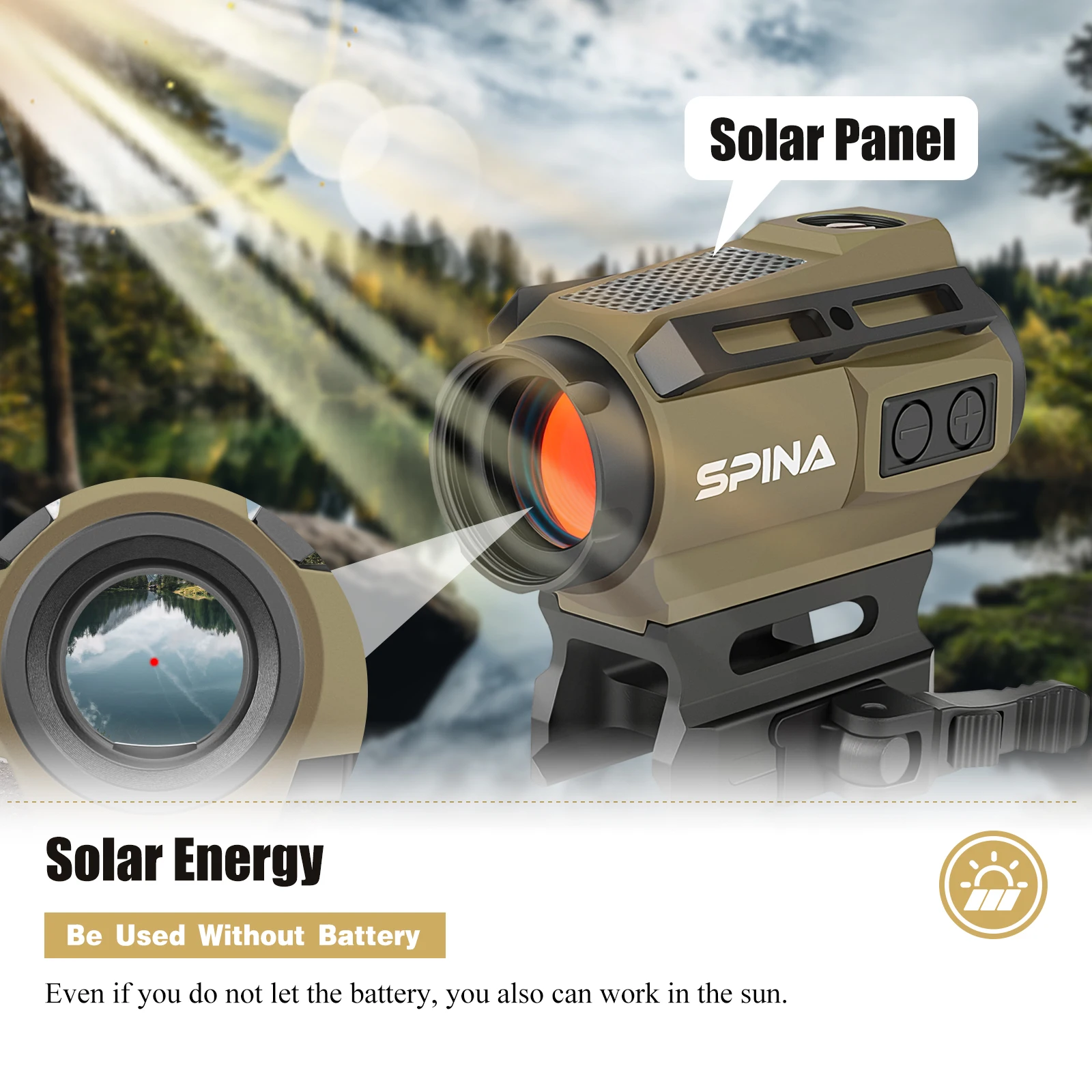 1x20 Solar Energy Three Colors 2 Reticle Shockproof Tactical Hunting Reflex Optic Sight