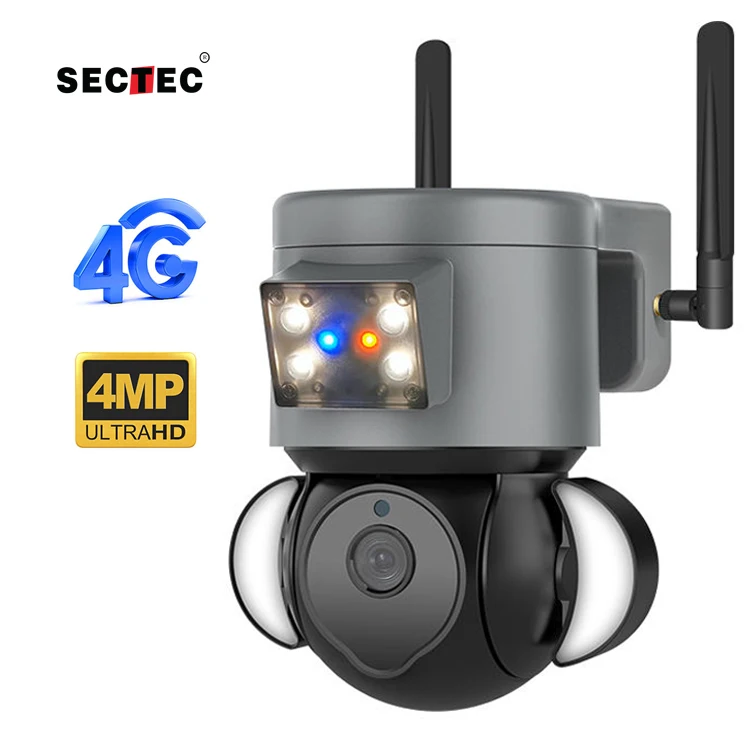 Sectec 4MP 4G Camera Network Security System Outdoor PTZ Tuya 4G IP Floodlight Alarm IED CCTV Camera