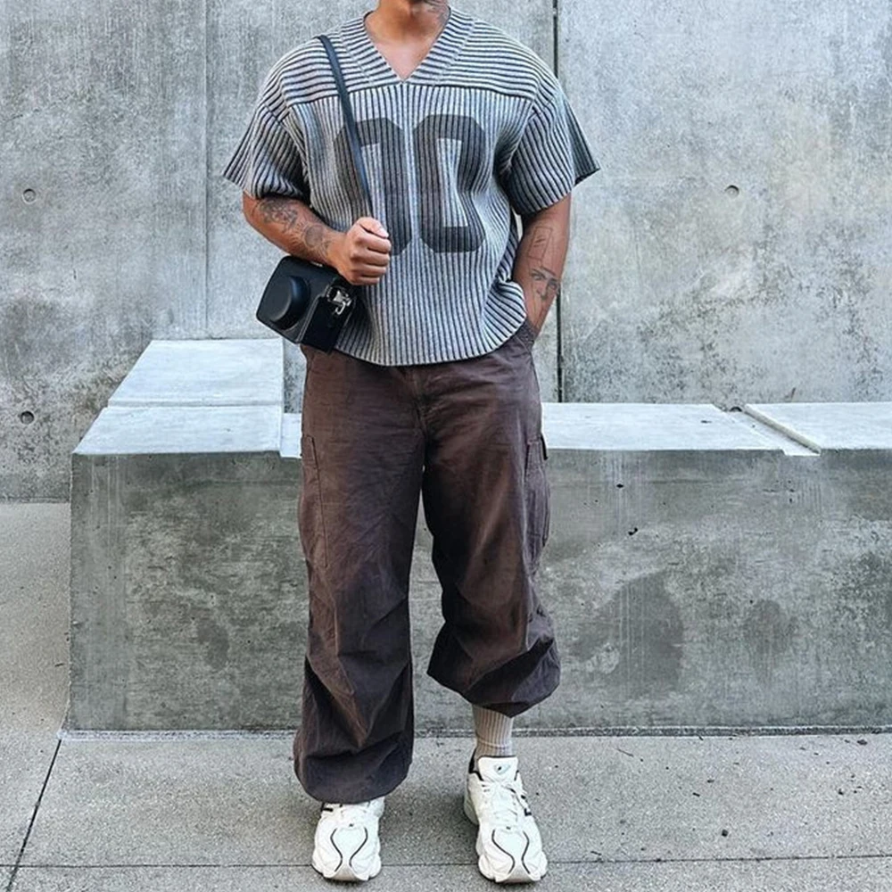 Custom LOGO OEM & ODM men Short Sleeve sweater pullover print Streetwear Knitted Jersey knitwear Pattern Knitted sweater men