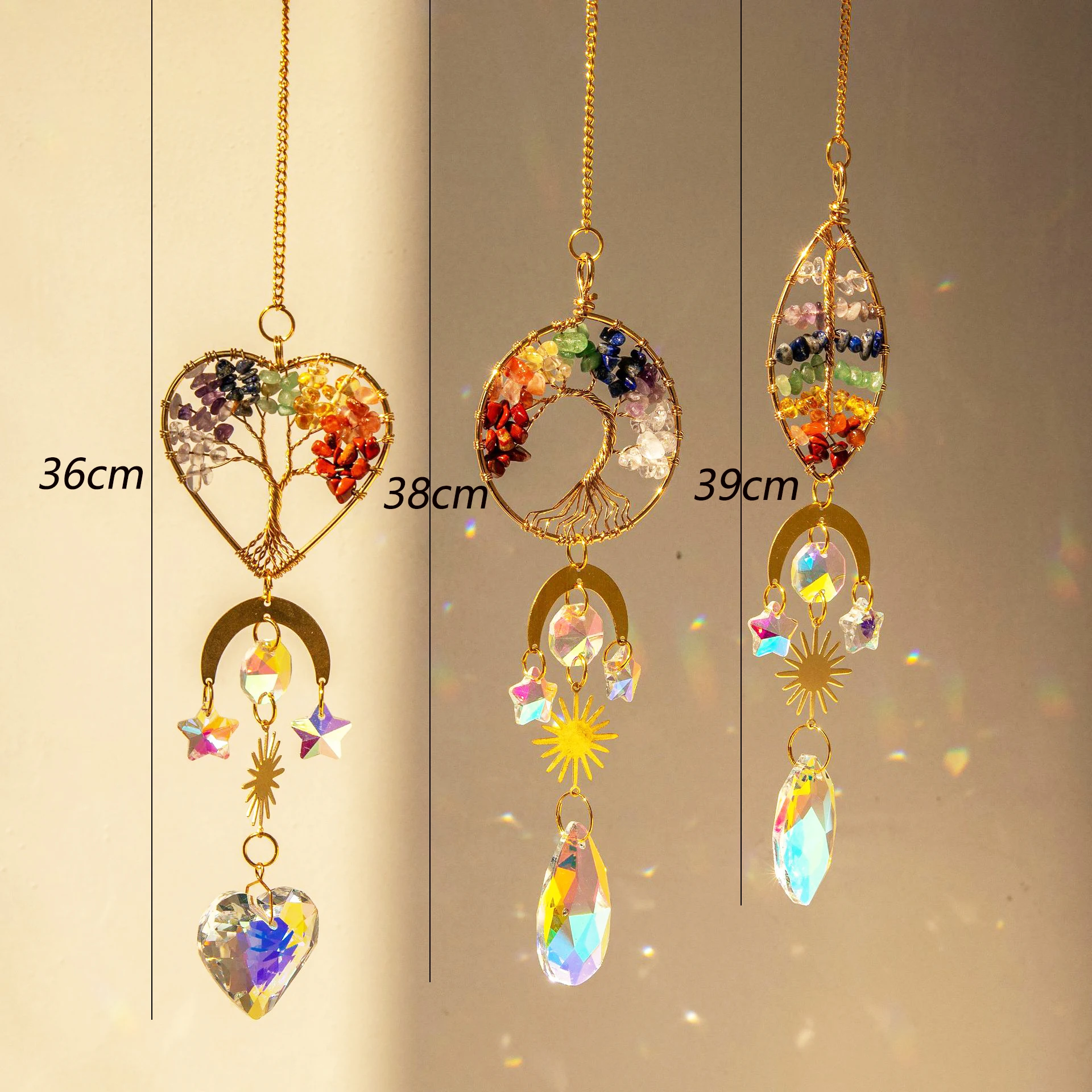 K9 Tree Of Life Rainbow Light Catcher Chakra Crystal Sun Catcher Hanging Rose Quartz Outdoor For Car