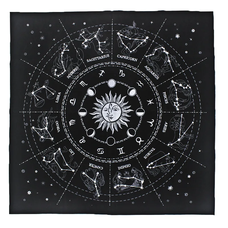 
Altar Tarot Card Cloth Washable Velvet Tablecloth 12 Constellations Astrology Tarot Divination Cards Tablecloth Tapestry 