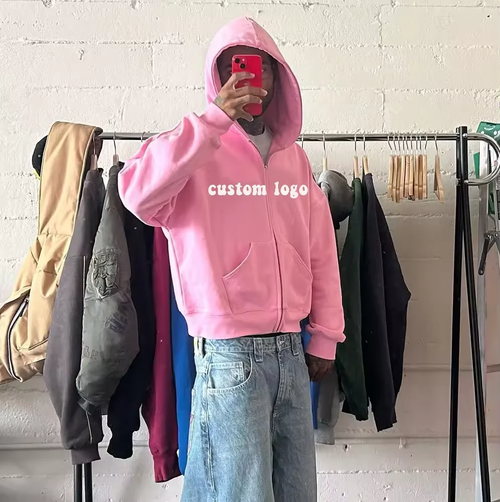 Custom Men 400 Gsm Heavy Weight Thick Fabric Zipper High Quality Fleece Embroidery Patch Men Zip Up Hoodie Tracksuit Clothing