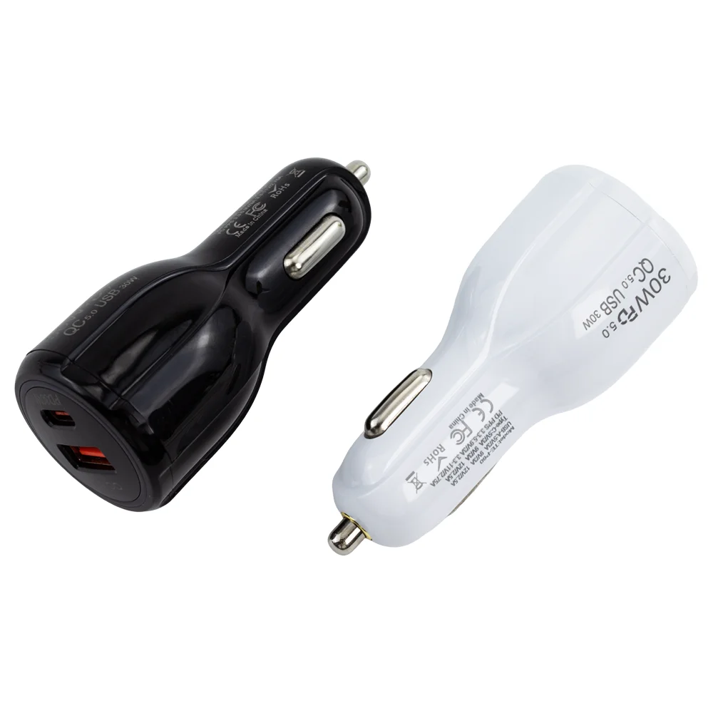 Быстрое автомобильное зарядное устройство 30 Вт PD QC 5 0 USB двойной порт и Type C быстрое