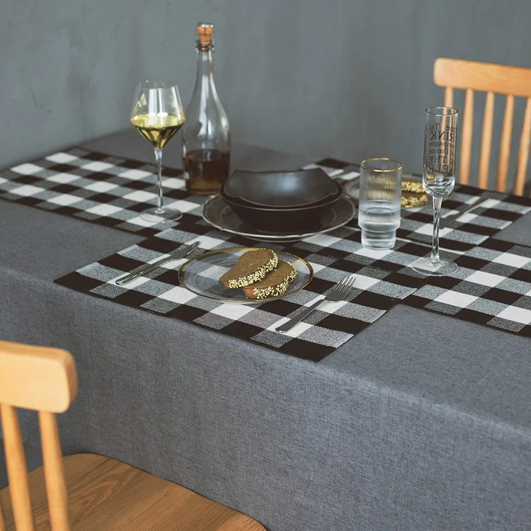 Wholesale Classic Kitchen Decor Dish Black Buffalo Plaid Check Table Mat Christmas Stocking Boho Chic Cotton Woven Placemats