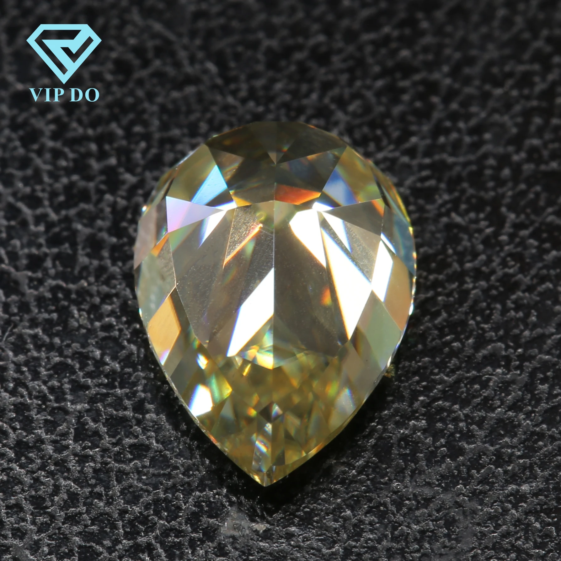 Pear cut fancy vivid yellow moissanite loose gemstones pear shape ice crushed cut original dark yellow moissanite diamonds